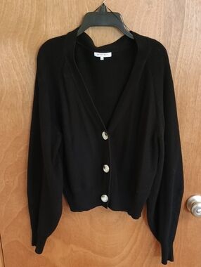 Crescent Black V-Neck Button Cardigan